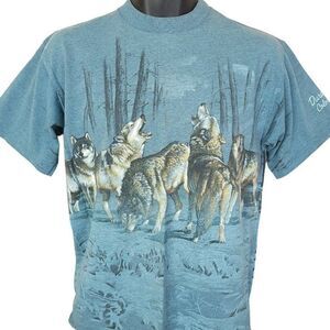 Howling Wolves T Shirt Vintage 90s Durango Colorado All Over Print Mens Size Med